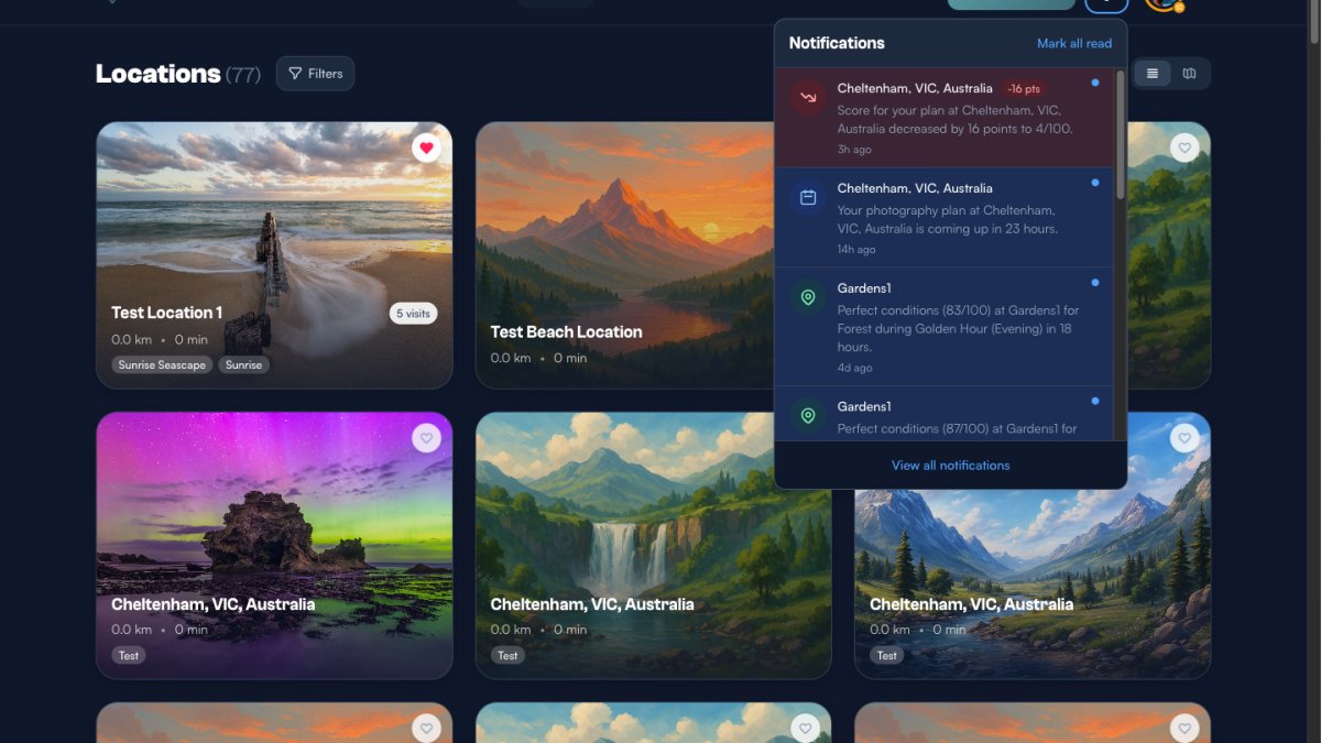 Favourites & Notifications — Never Miss a Great Shoot