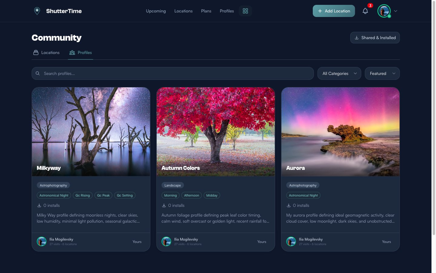 Community Profiles showing the Aurora profile available for install