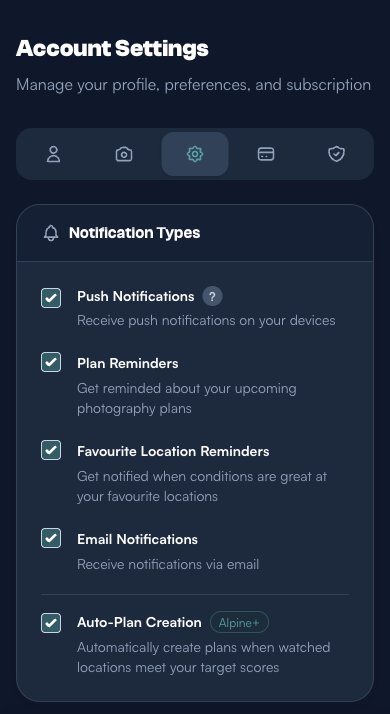 Plan reminder time options showing 1 day before, 6 hours before, and 1 hour before are selected